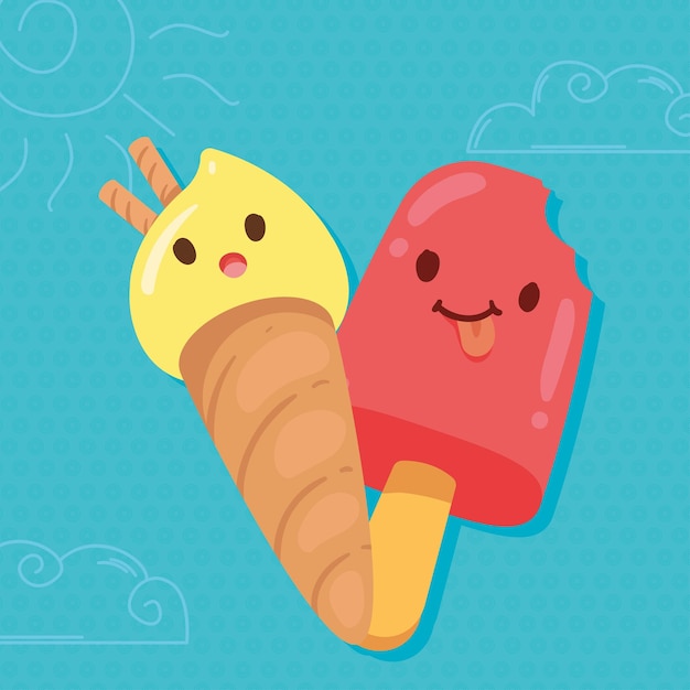 Ice cream and cone kawaii