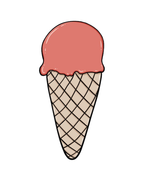 Ice cream cone in a waffle tube food refreshing dessert doodle linear cartoon coloring