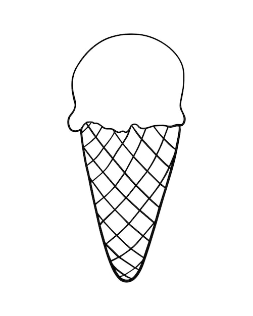 Ice cream cone in a waffle tube food refreshing dessert doodle linear cartoon coloring