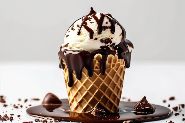 Vector a ice cream cone with chocolate sauce on it