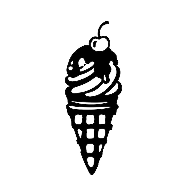 Ice cream cone with chocolate topping sprinkles and cherry sorbet vector illustration