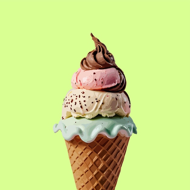 a ice cream cone with a green background with a green background