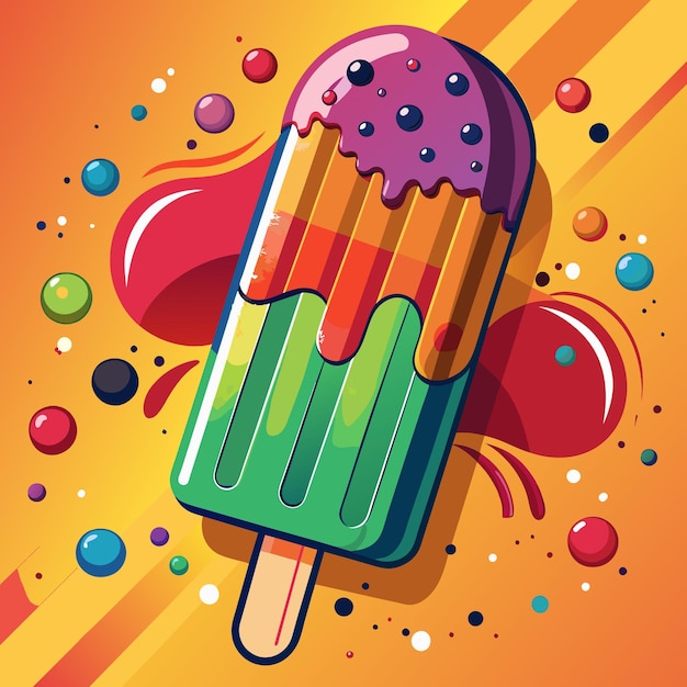 Vector an ice cream cone with a green top and purple and red and orange background