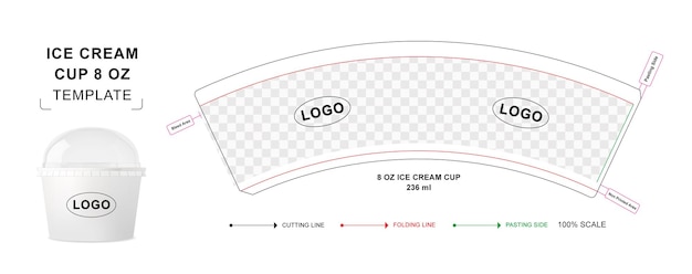 Ice cream cup die cut template 8 oz