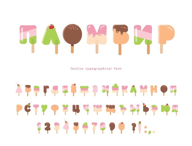 Ice cream Cyrillic font Popsicle cartoon alphabet