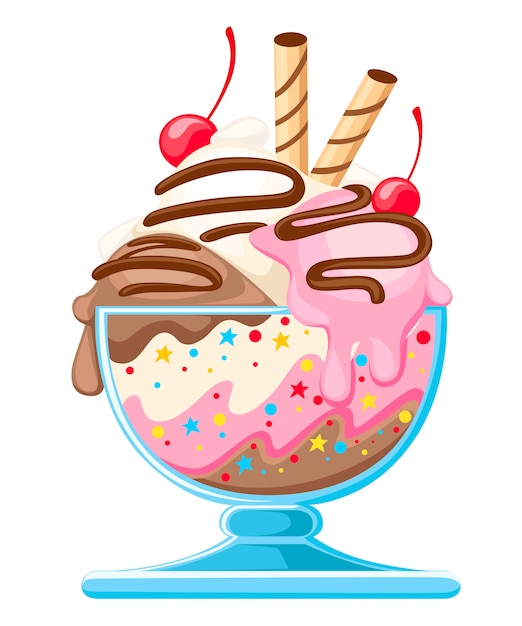 Ice cream dessert in a glass bowl illustration