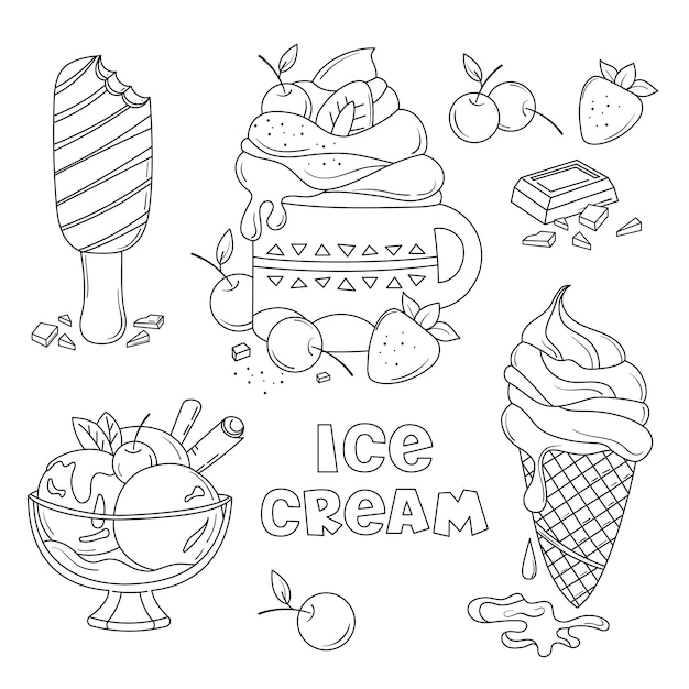 Ice cream of different shapes coloring book