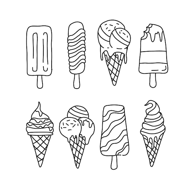 Ice Cream doodle art illustrations vector