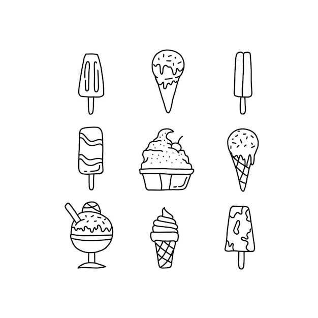 Ice Cream doodle art illustrations vector