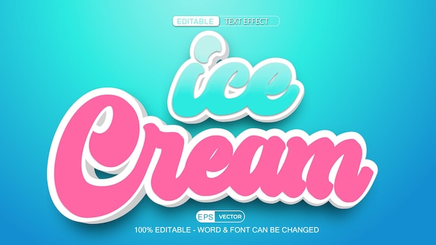 ICE Cream Editable Text Effect Vector 3d style