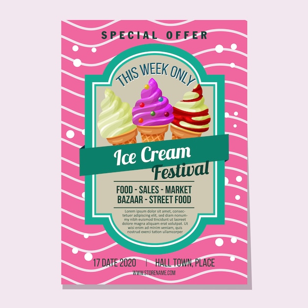 Ice cream festival sales flat style market theme