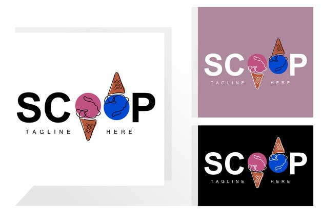 Ice Cream Gelato Logo Design Sweet Soft Cold Food Vector Brand Company Products