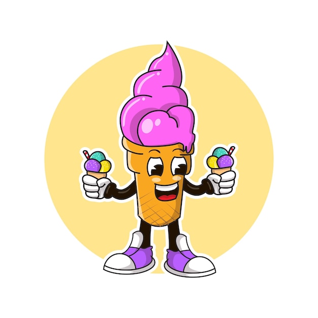 Ice Cream holding ice cream Logo Mascot cartoon