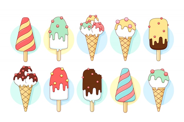 Ice cream icons of different types and shapes