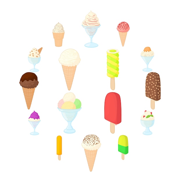 Ice cream icons set, cartoon style