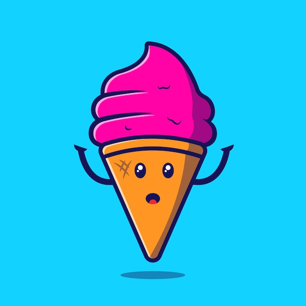 Ice cream illustration Cute ice cream with cone cartoon illustration vector