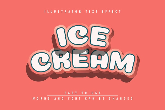 Ice cream illustrator editable 3d text effect template design