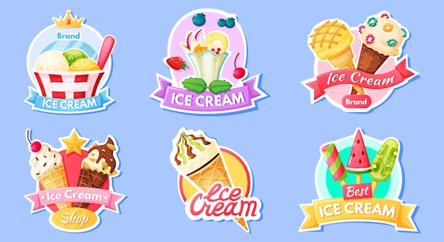 Ice cream label. Logo, badge for ice cream shop with fruit popsicles