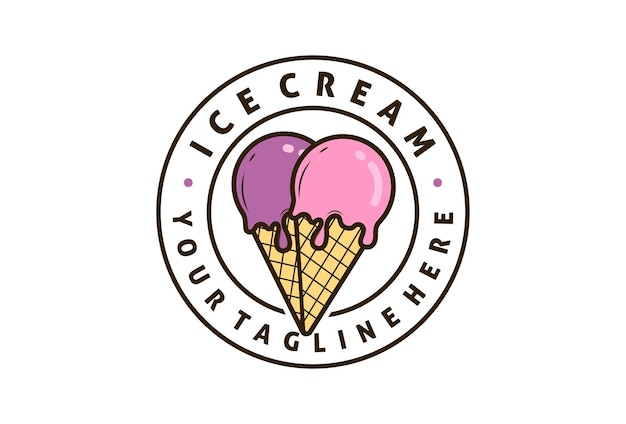 Ice cream logo design with scoops and waffle cone Italian ice cream emblem illustration