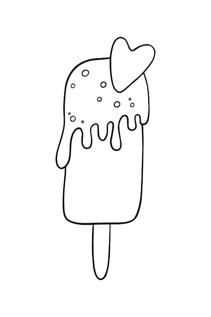 Ice cream lollipop with icing and sprinkles with heart food cooling sweet dessert doodle linear cartoon coloring