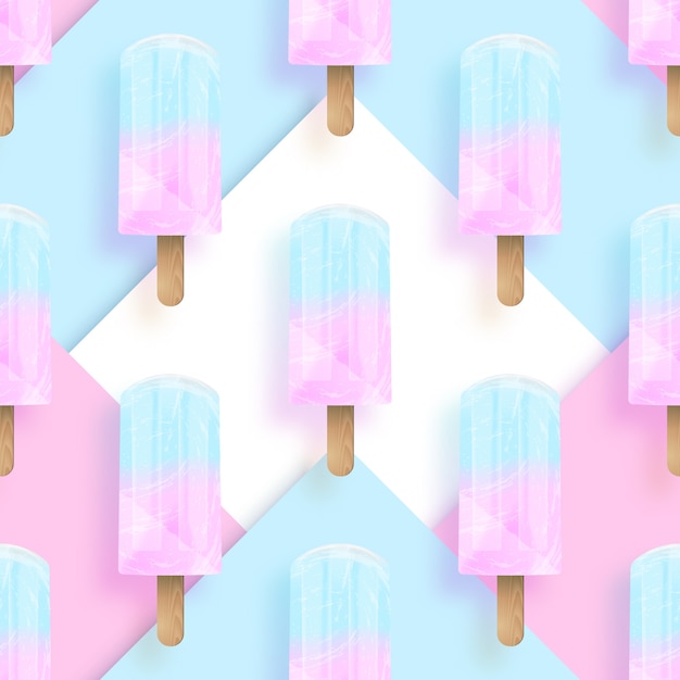 Ice cream popsicles pastel colors seamless pattern. 