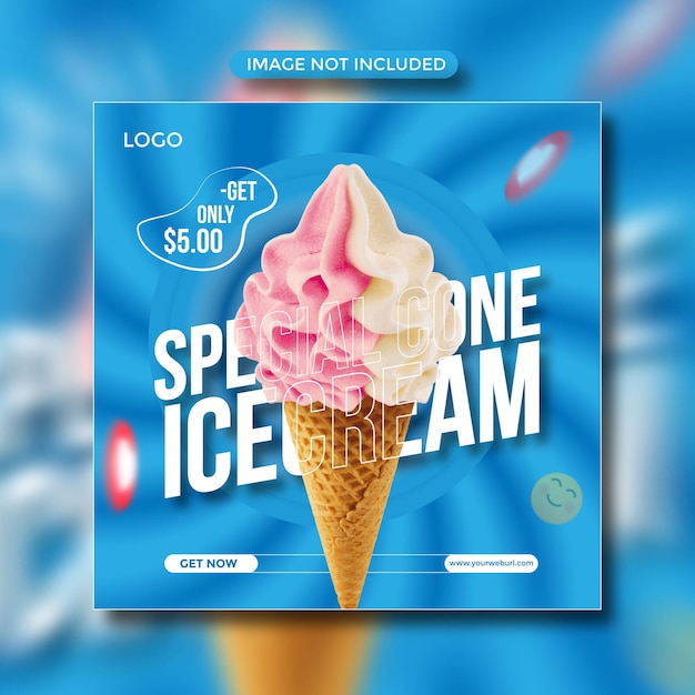 Ice cream post  social media  banner design template for promotion.