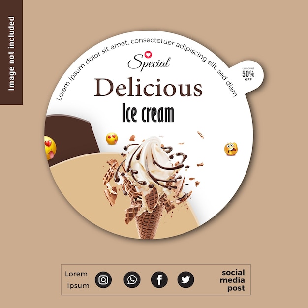 Ice cream poster advertising composition with frame editable text captions and realistic