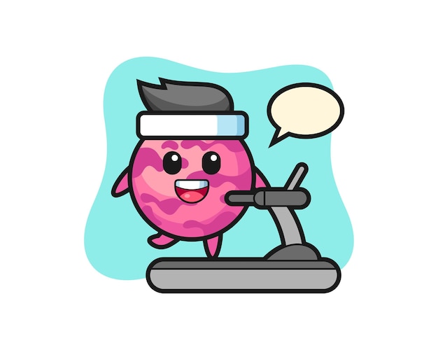 Ice cream scoop cartoon character walking on the treadmill, cute style design for t shirt, sticker, logo element