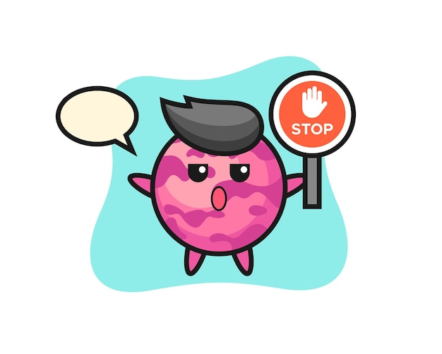 Ice cream scoop character illustration holding a stop sign