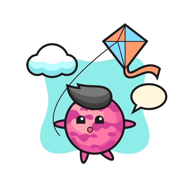 Ice cream scoop mascot illustration is playing kite