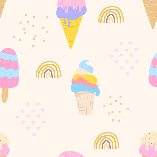 Ice cream seamless pattern Vector background for design textile fabric baby clothes