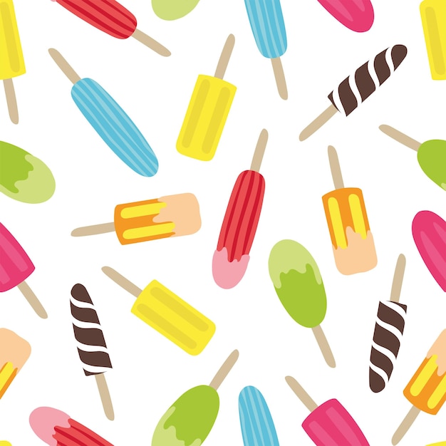 Ice Cream seamless pattern. Vector illustration with different types of ice cream.