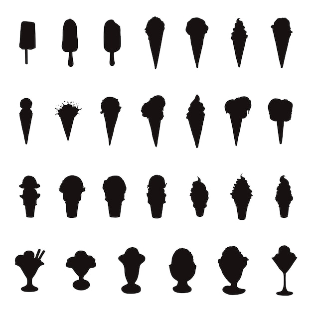 Ice cream silhouettes, Ice-cream silhouette set.