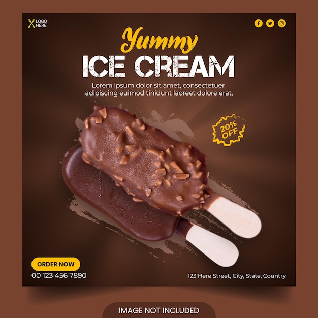 Ice cream social media banner design template for food promotion