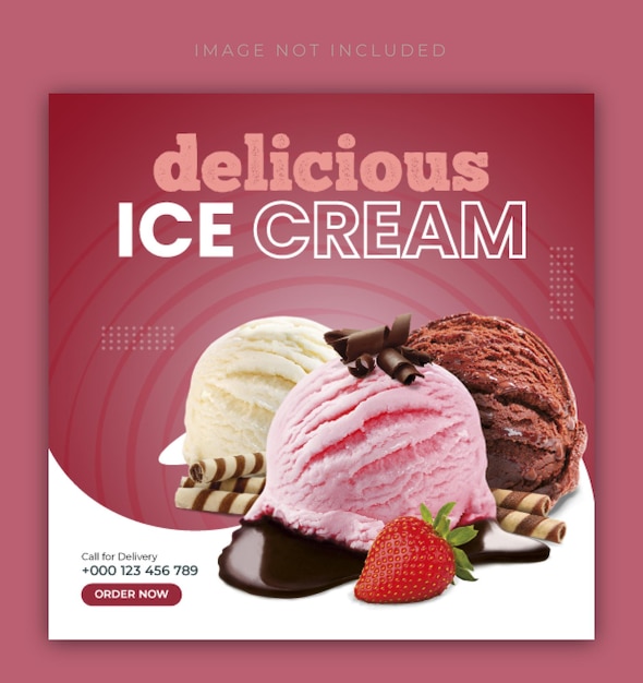 Ice cream social media and instagram post banner design template