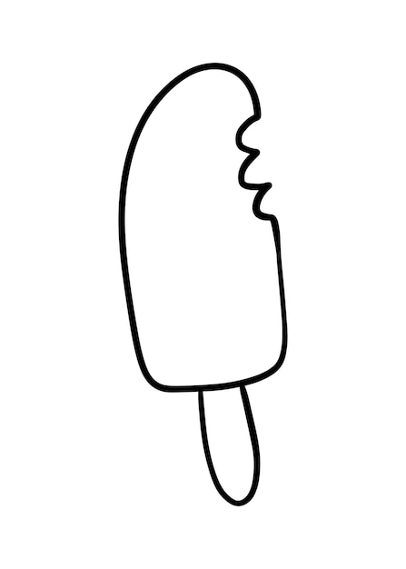 Ice cream on a stick bitten doodle linear cartoon coloring