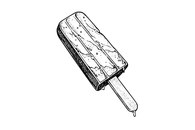 Ice cream on a stick Ink hand drawn sketch engraved style vector illustration