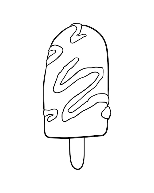 Ice cream on a stick sweetness dessert doodle linear cartoon coloring book