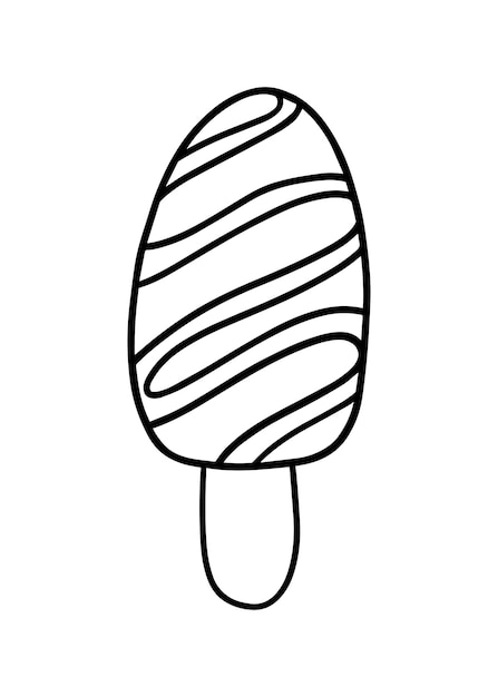 Ice cream on a stick with icing refreshing summer dessert doodle linear cartoon coloring