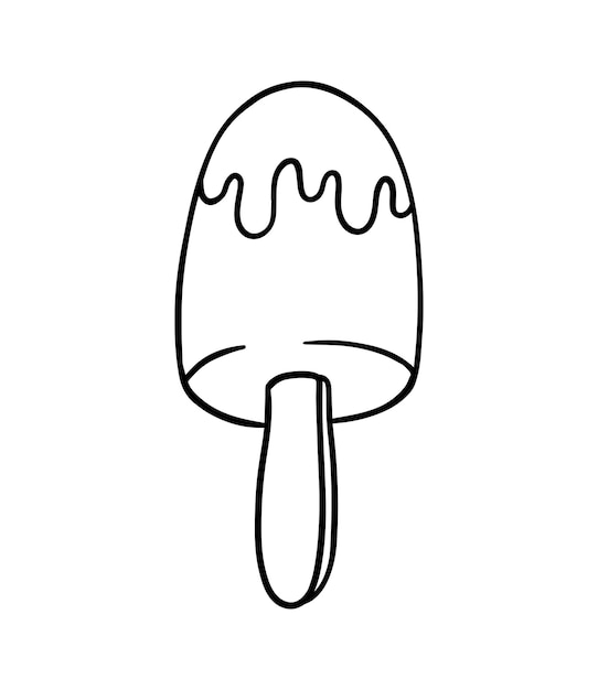 Ice cream on a stick with icing refreshing summer dessert doodle linear cartoon coloring