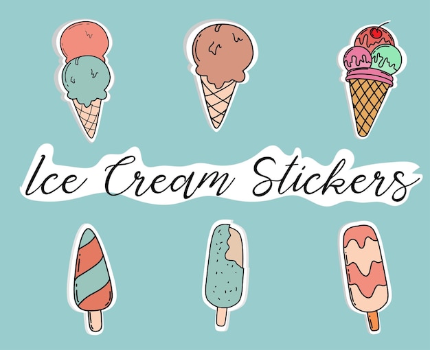 Ice Cream Stickers Decorative Colorful Vector