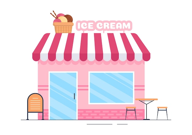 Ice Cream Store Template Hand Drawn Illustration with Delicious Dessert and Various Flavors Design