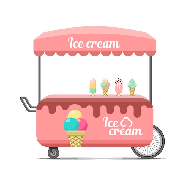 Ice cream street food cart. Colorful illustration