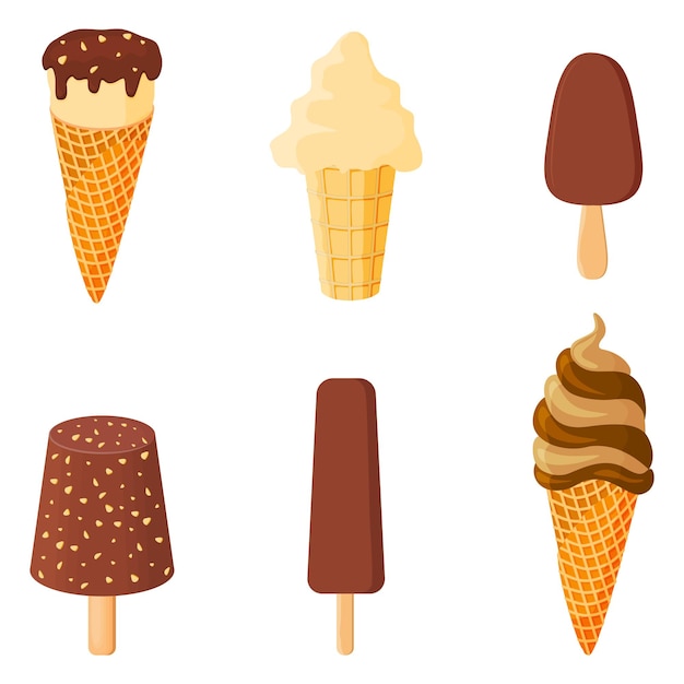 Ice cream Sweet summer dessert Vector illustration A set of ice cream with different flavors