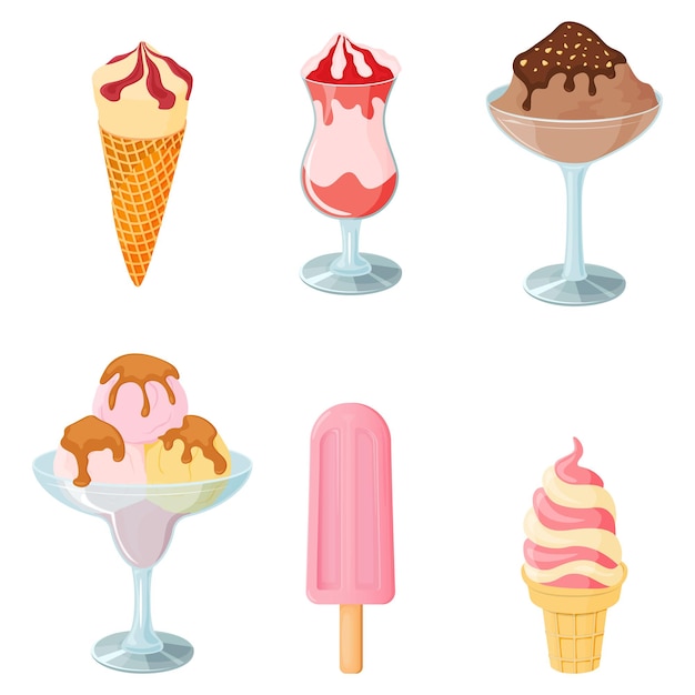 Ice cream Sweet summer dessert Vector illustration A set of ice cream with