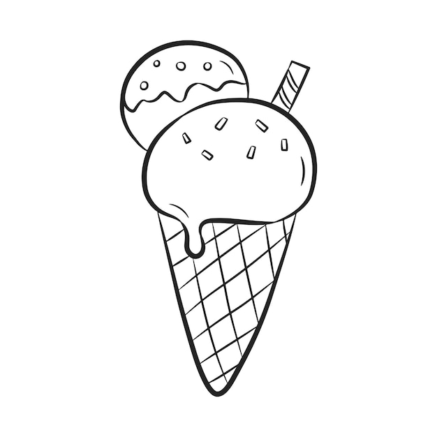 Ice cream waffle cone in doodle style