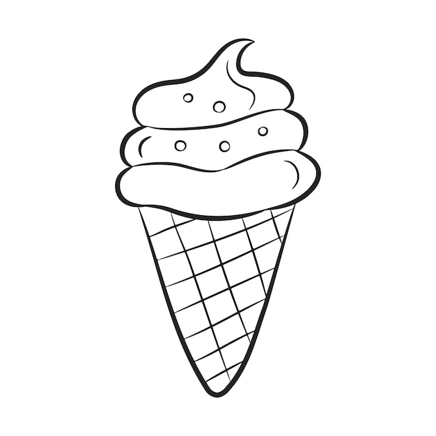 Ice cream waffle cone isolated on white background Ice cream in doodle style Vector Illustration