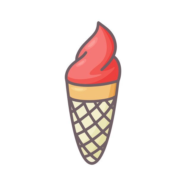 Ice cream in waffle cup doodle style isolated vector illustration summer cool dairy treat sweet dess