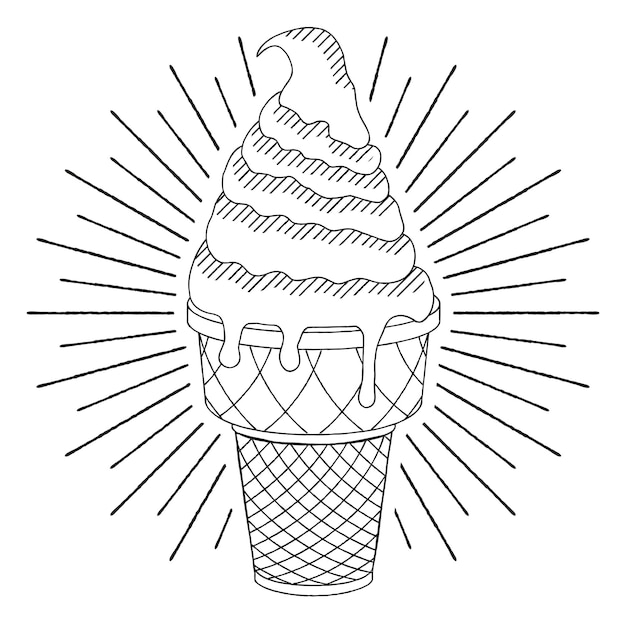 Ice cream in a waffle outline illustration