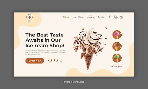 Vector ice cream website landing page ice cream website home page ice cream website header banner design